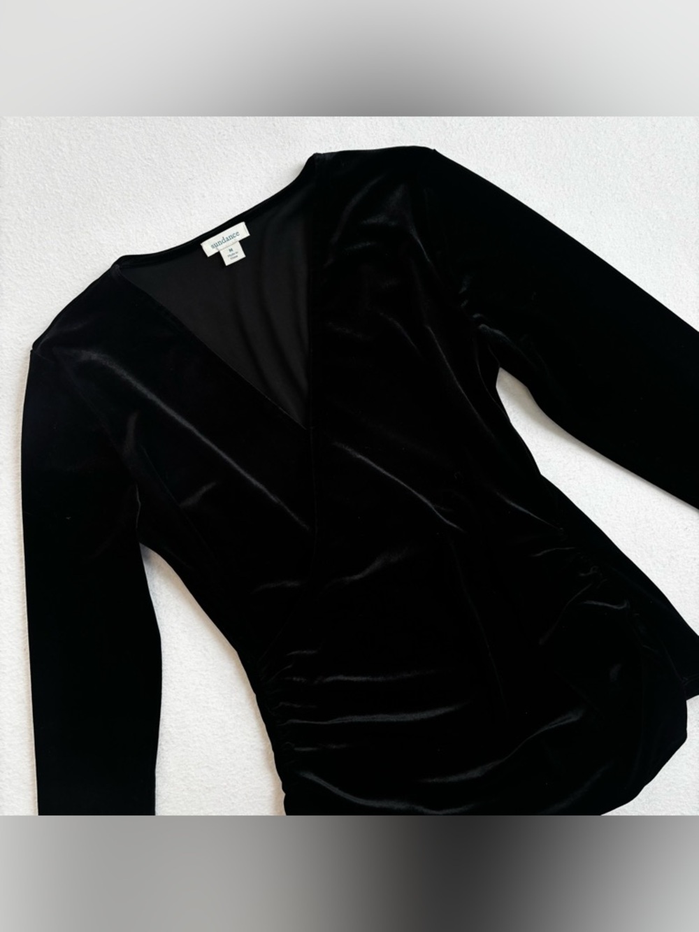 Sundance Black Velvet Faux Wrap Ruched Side Top Womens Medium Balletcore Classic